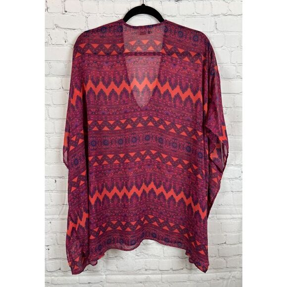 SHOW ME YOUR MUMU orange pink red semi-sheer oversized V-neck blouse top M - Picture 6 of 6